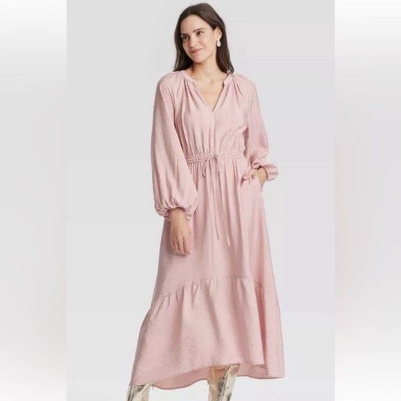 A New Day Blush Colored Long Sleeve Tiered Chiffon Flowing Maxi Dress 2X  NWT - Picture 1 of 12